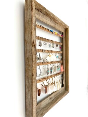 Reclaimed Barn Wood Jewelry Organizer, Custom Jewelry Display, Hanging Earring Organizer, Farmhouse Decor, Hand Cut Barnwood Frame, Gift Her - image6